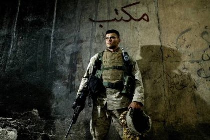  KARMA,IRAQ - MAY 27: Corporal Ernie Moreno, 22, of Bravo Company, 1st Battalion, 5th Marines. Moreno was one of the Marines heavily involved in the fighting in Fallujah when tensions between the Marines and the insurgents were at their peak. Moreno 
