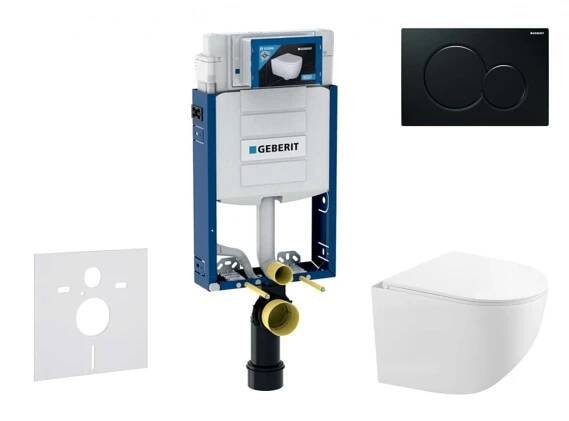 Klozet GEBERIT - Kombifix Set předstěnové instalace, kompaktního klozetu Gaia a sedátka softclose, tlačítko Sigma01, černá SANI15CA5121