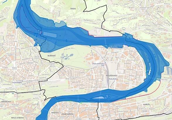 Záplavové oblasti v případě stoleté vody v Praze - Dřevostavitel.cz