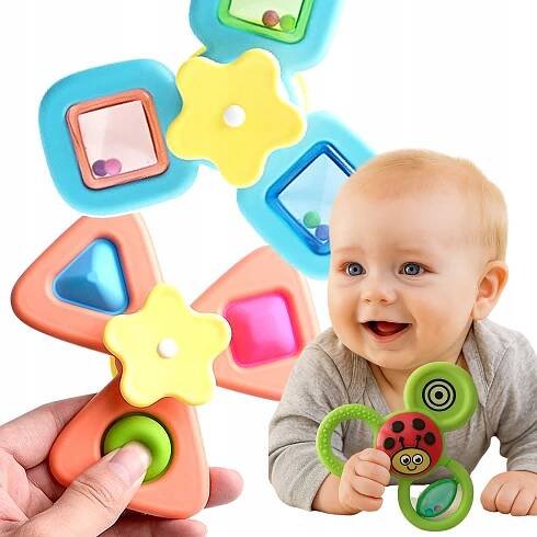 3x FIDGET SPINNER S PRÍSAVKOU SENZORICKÁ HRAČKA HRKÁLKA HRYZAČKA SA TOČÍ