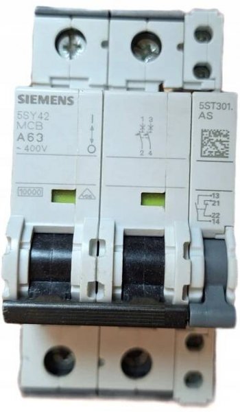 Nadproudový spínač Siemens 5SY4263-5 2P 63A 10kA + Kontakt 5ST3010