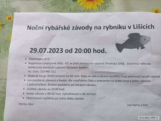 Noční rybářské závody o sele v Lišicích - Plzeňský kraj