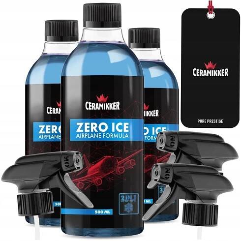 3× SILNÝ odmrazovač skel Spray ZERO ICE AIRPLANE FORMULA Odmrazovací kapalina + Ceramikker Pure Prestige