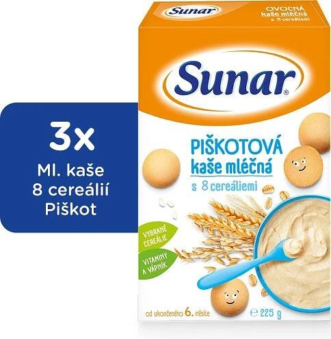 Sunar piškotová kaše mléčná (3x225g)