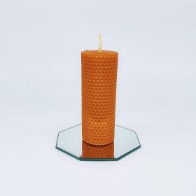 Vosková svíčka ze včelího uzlu oranžová 13cm