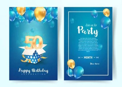 oslava 35. narozenin vektorové pozvánky. brožura oslav pětiletého výročí. šablona pozvánky k tisku na modrém pozadí - business cards templates stock ilustrace