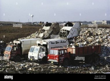 Dumping Garbage in Landfill Stock Photo