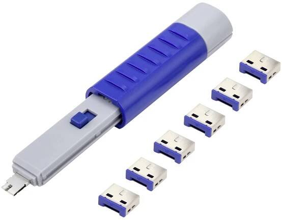 Renkforce zámek portu USB RF-4714586 sada 6 ks stříbrná, modrá vč. 1 klíče RF-4714586