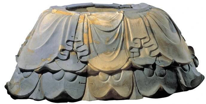 Stoneware Buddha pedestal, 7th century (Baekje Kingdom), 250 cm wide, discovered in Cheongyang, South Chungcheong Province (Gongju National Museum)