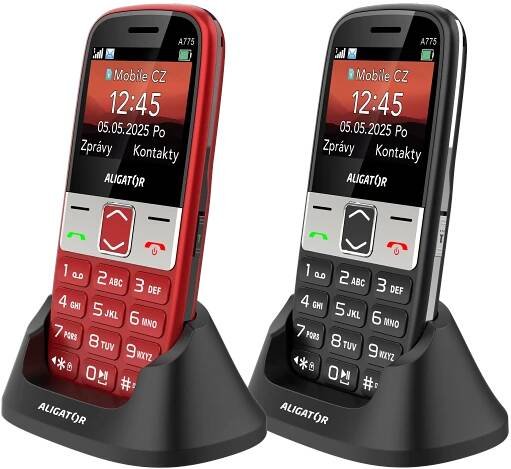 Aligator A775 Senior červená + stolní nabíječka | F-mobil.cz