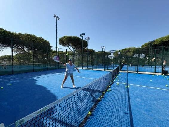 Hannah learning padel on one of the new courts at Pine Cliffs