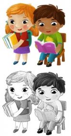 Kreslené dítě kluk a dívka žáci jít do školy učení dětství ilustrace pro děti — Stock obrázek
