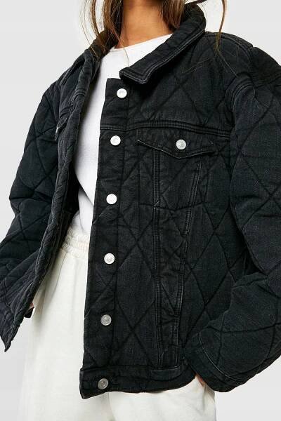DŽÍNOVÁ BUNDA BOMBER ČERNÁ PROŠÍVANÁ BOOHOO 36 Značka Boohoo
