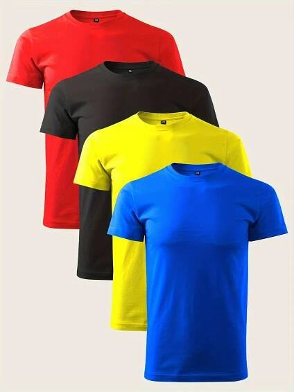4ks velké & vysoké pánské trička plus size 1xl-5xl | prodyšné letní casual & sportovní oblečení | volný střih s krátkým rukávem a kulatým výstřihem | dvojitě šité odolná látka | 4 barvy (modrá, žlutá, červená, námořnická modř), pohodlné nošení na každý den, klasický kulatý výstřih, pohodlné tričko plus size