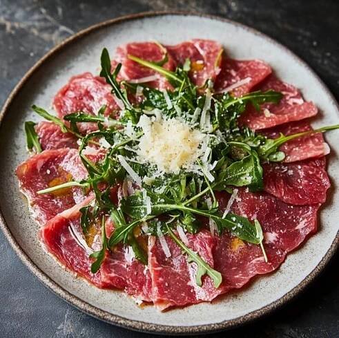 Hovězí carpaccio s rukolou a parmazánem - Italský předkrm