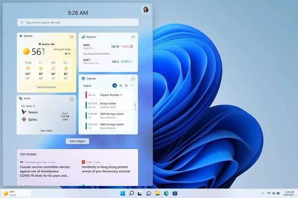 Počasí najdete na levé straně, pokud ikony na hlavním panelu zarovnáváte na střed foto: Microsoft