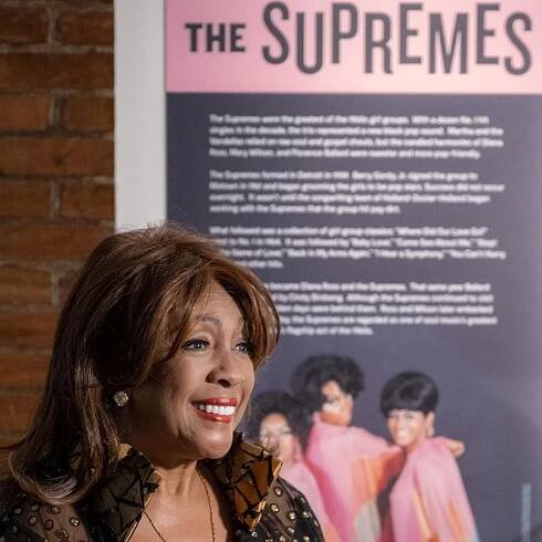 Mary Wilson sits for a press interview inside the Motown exhibition at the LBJ Presidential Library.