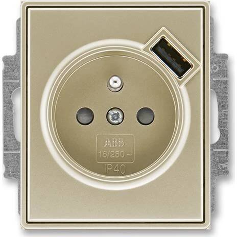ABB 5569E-A02357 33 jednozásuvka s kolíkem a USB nabíjením šampaňská