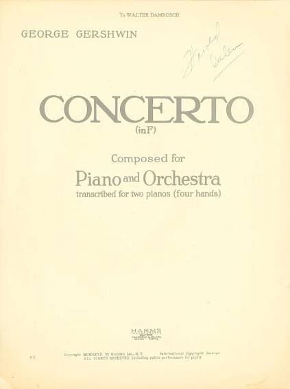 GERSHWIN PIANO CONCERTO IN F SIGNED BY ARLEN - Gershwin, George -