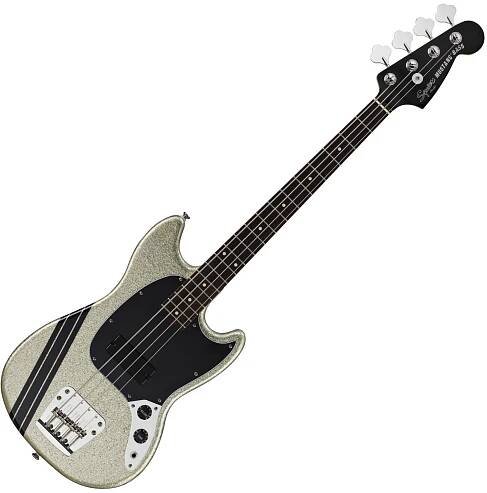 Fender Squier Mikey Way Mustang Bass Large Flake Silver Sparkle - Muziker