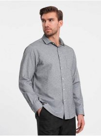 Pánská košile REGULAR FIT s kapsou - šedá melanž V3 OM-SHCS-0148