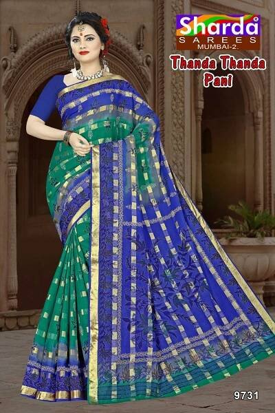 Thanda Thanda Pani Minty Blooms Cotton Sari