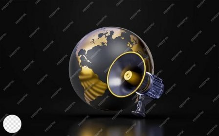 Globe sign with megaphone on dark background 3d render concept for online advertising