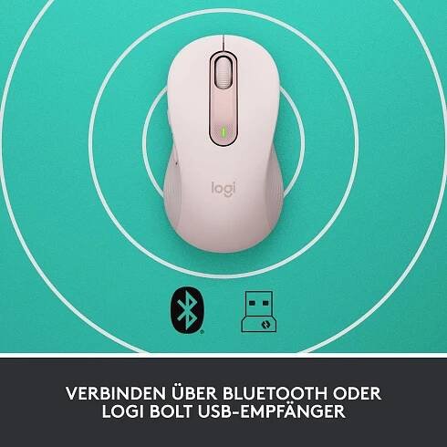 Logitech Signature M650 L optická myš, přenos bezdrátový, Bluetooth®, 5 tlačítko, 4000 dpi, růžová