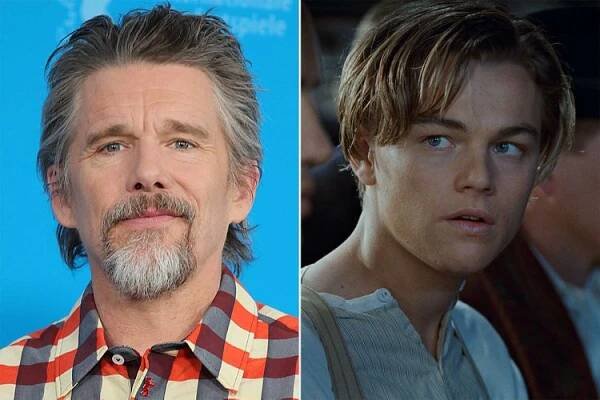Ethan Hawke poses at the "Blue Moon" photocall during the 75th Berlinale International Film Festival Berlin at Grand Hyatt Hotel on February 18, 2025 in Berlin, Germany., Leonardo DiCaprio in Titanic