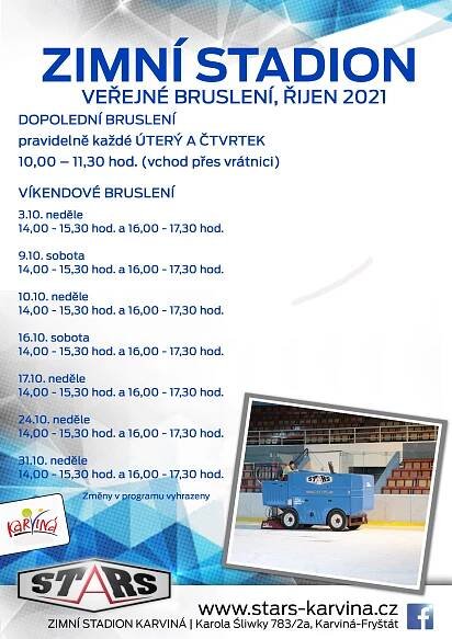 Veřejné bruslení - říjen 2021 | Novinka | STaRS Karviná, s.r.o. - Váš partner pro volný čas