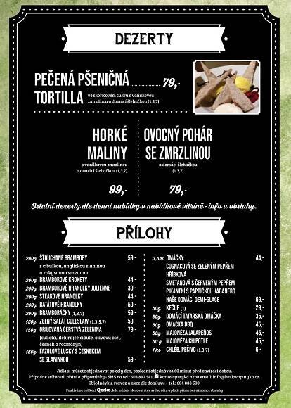 Menu restaurace - Putyka & Worker’s PUB - Týniště nad Orlicí