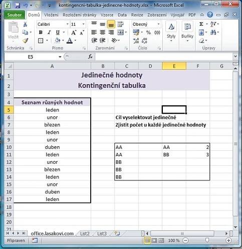 MS Excel 2010 - Tabulka