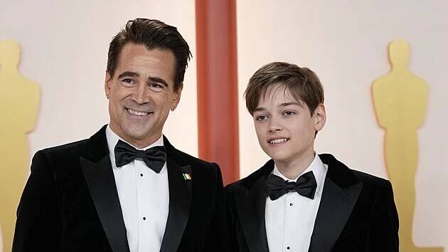 Colin Farrell a jeho syn Henry Tadeusz na udílení cen Oscar (Los Angeles, 12. března 2023)