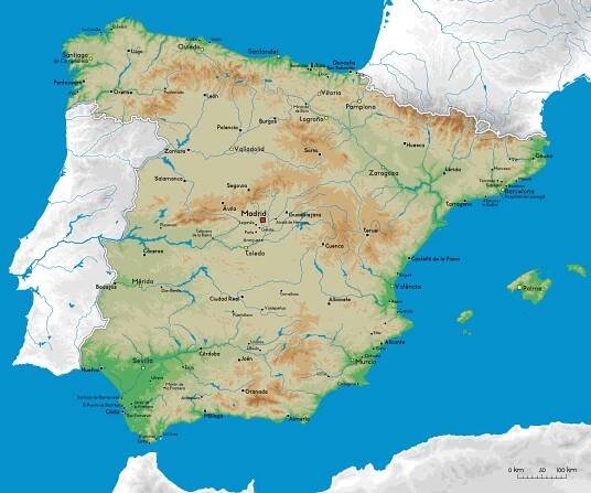 Mapa měst ve Španělsku