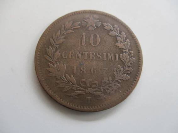 10 centesimi 1867 T. Král Viktor Emanuel II. ( 1861-1878 ) pěkný stav