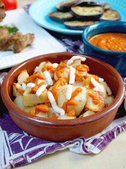 healthier patatas bravas - Spanish potatoes with spicy sauce