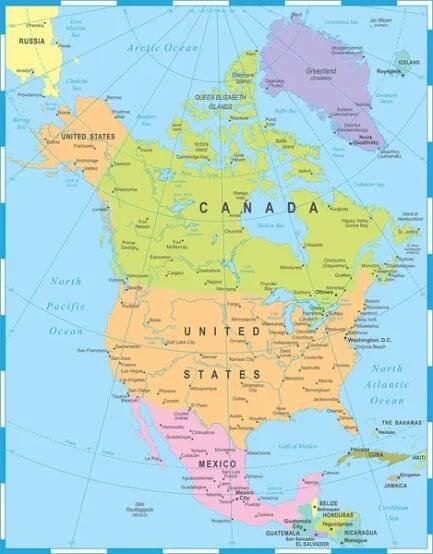 Mapa Severní Ameriky - vektorové ilustrace — Ilustrace