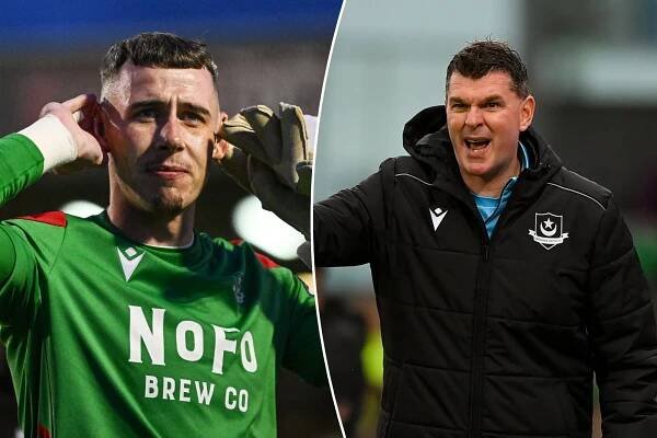 An image collage containing 2 images, Image 1 shows 1 August 2025; Drogheda United goalkeeper Luke Dennison celebrates after his side's victory in the SSE Airtricity Men's Premier Division match between Bohemians and Drogheda United at Dalymount Park in Dublin. Photo by Seb Daly/Sportsfile, Image 2 shows 31 August 2025; Drogheda United manager Kevin Doherty during the SSE Airtricity Men's Premier Division match between Shamrock Rovers and Drogheda United at Tallaght Stadium in Dublin. Photo by Stephen McCarthy/Sportsfile