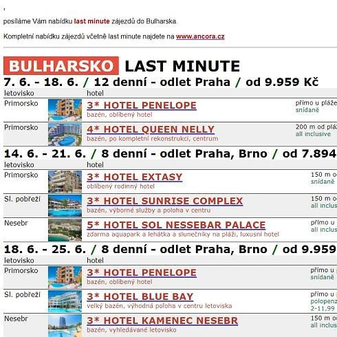 ANCORA - LAST MINUTE - BULHARSKO - POSLEDNÍ MÍSTA.