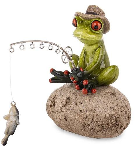 FIGURKA ŽÁBA OZDOBA DEKORACE DO POKOJE SOCHA DÁREK 14x11 CM RYBÁŘ