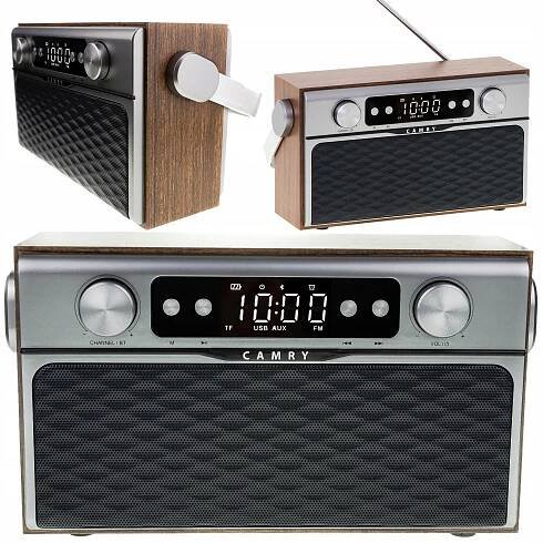 KUCHYŇSKÉ RÁDIO RETRO STYL DŘEVĚNÉ PŘENOSNÉ BLUETOOTH USB FM SD CAMRY