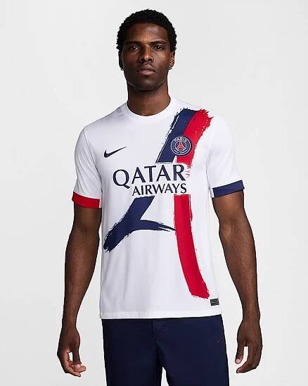 Replika pánského venkovního fotbalového dresu Nike Dri-FIT Paris Saint-Germain 2025/26 Stadium - Bílá/Midnight Navy/University Red/Midnight Navy
