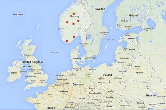 auto mapa Evropa Norsko Tesla Supercharger dobíjecí stanice