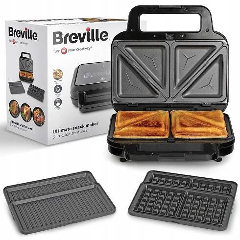 BREVILLE 3v1 Sendvičovač Vaflovač Panini Černý Nerezová Ocel
