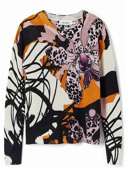 Dámský svetr DESIGUAL 24SWJF30 1001 JERS_ORQUIDEA_ LACROIX 1001 WHITE
