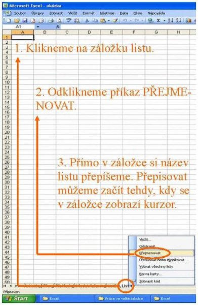 excel tabulka s více listy PŘEJMENOVAT