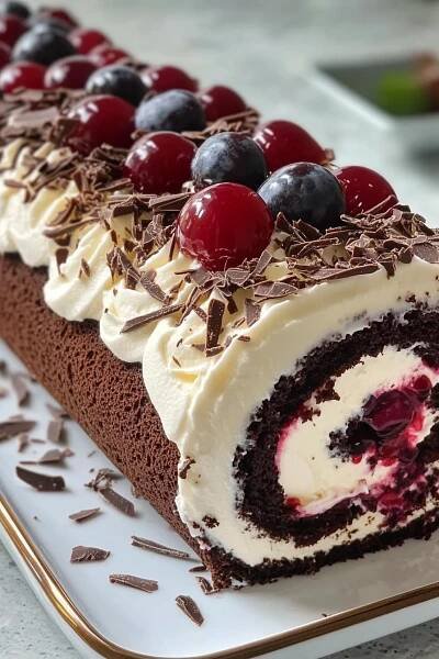 Decadent Black Forest Roll Cake 🍒🍫 в 2025 г | Вкусные торты, Сладкие рецепты, Вкусняшки