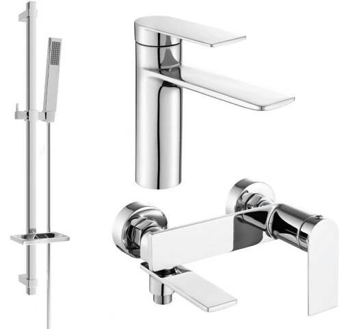 MEXEN - Zero SET umyvadlová + vanová baterie s příslušenstvím DQ02, chrom 71103DQ02-00