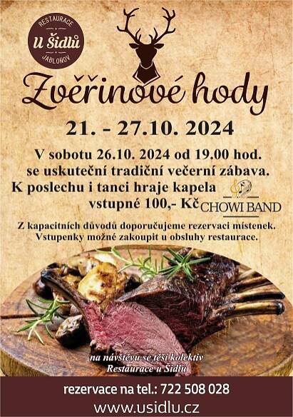ZVĚŘINOVÉ HODY 2024: RESTAURACE U ŠIDLŮ - JABLOŇOV