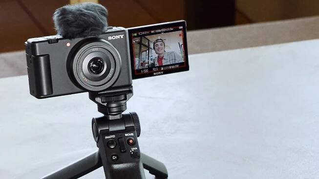 Sony ZV 1F Vlog Camera on tripod